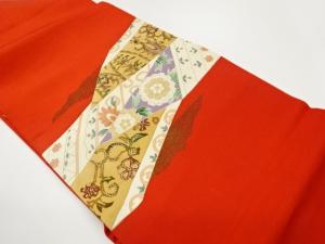 塩瀬金彩手描き切り嵌め風草花模様名古屋帯